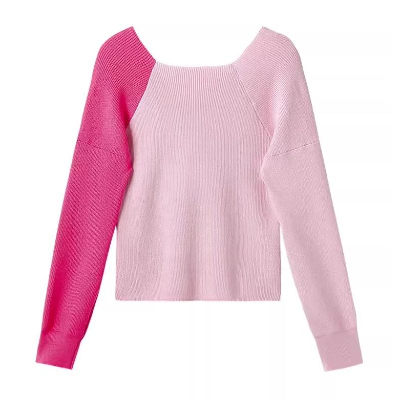 Вязаный свитер с вышивкой и V-образным вырезом для женщин, осенняя пряная девушка, лоскутный короткий топ с разрезом, базовая футболка