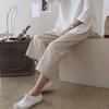 Women Pants High Waist Button Zipper Fly Casual Trousers Solid Color Straight Wide Leg Leisure Long