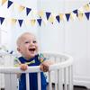30Ft Navy Blue Gold and Beige Party Decorations Royal Blue Gold Triangle Flag Pennant Banner Bunting for Graduation Birthday Wedding Bridal Shower