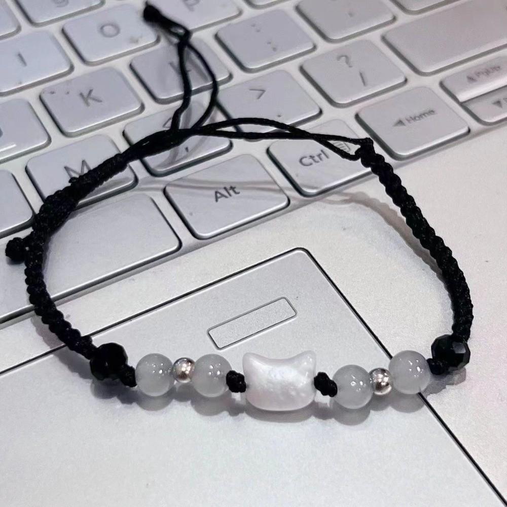Moonstone Obsidian Couple Bracelet Cute Cat Bracelet Fashion Rabbit Woven Bracelet Friendship Gift