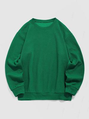 Мужская повседневная жаккардовая однотонная толстовка с круглым вырезом и заниженной линией плеч