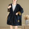 Stylish V-neck Vintage Large Pocket Loose Fit Jacket for Women
