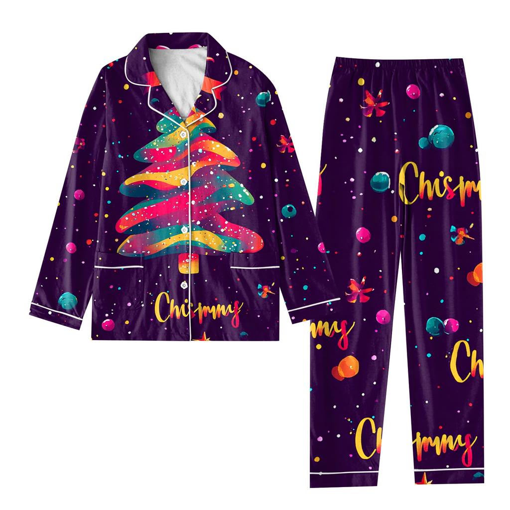 Детский рождественский костюм из 2 предметов с принтом, топ с длинными рукавами и застежкой на пуговицы, широкие брюки, комплект пижамы, домашний повседневный костюм