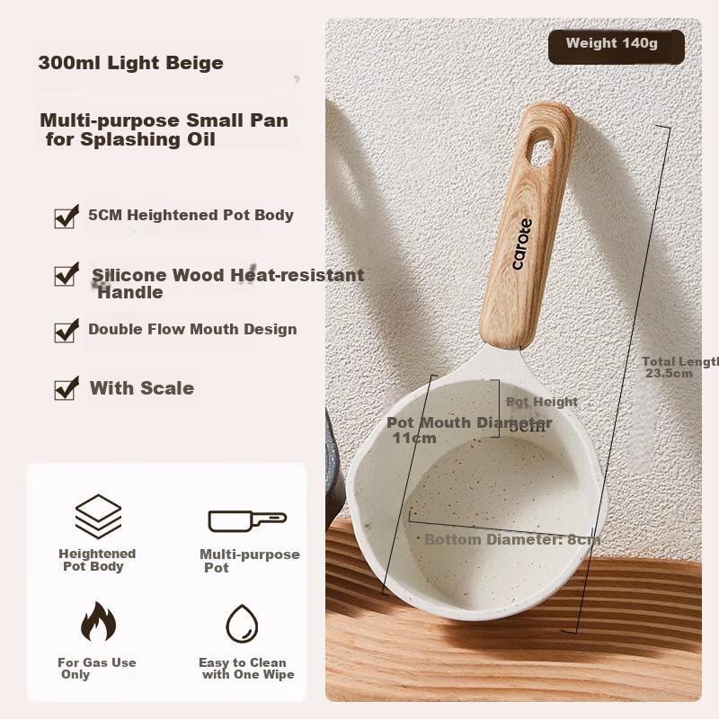 CaROTE Maifanshi Oil-Splattering Mini Frying Pan for Home Use, Hot Oil Pouring, Searing, Mini Skillet for Frying Eggs, 300ml Light Color