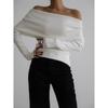 Autumn Winter Off Shoulder Women Sweaters Elegant Vintage Knitted Solid Jumper High Stretch Top Soft Chic Pullovers
