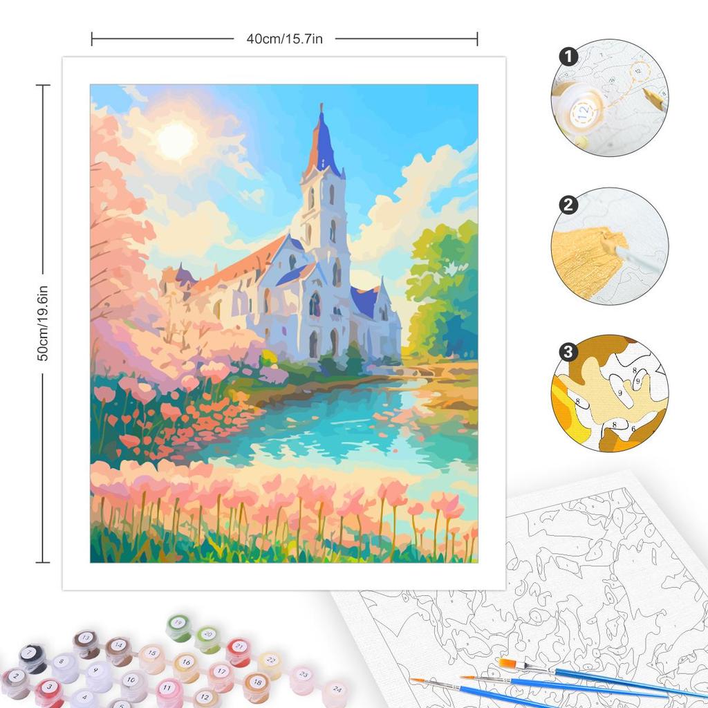 RUOPOTY Современная картина по номерам своими руками с замком в рамке и цветами, ручная роспись акриловой краской по номерам для домашнего декора