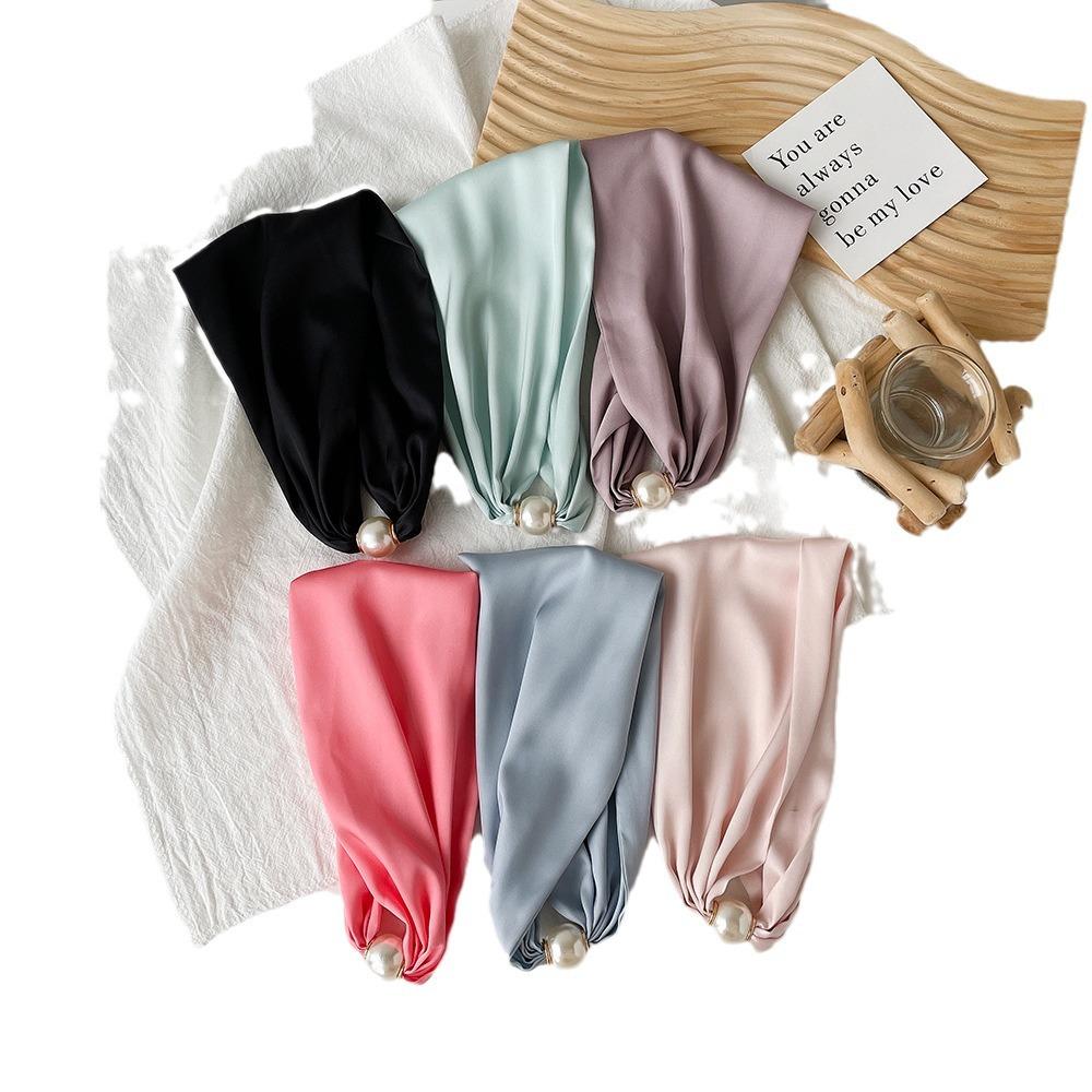 Spring And Summer Silk Magnetic Button Scarf High-End Fashion Magnetic Button Necklace Polyester Pure Color Scarf