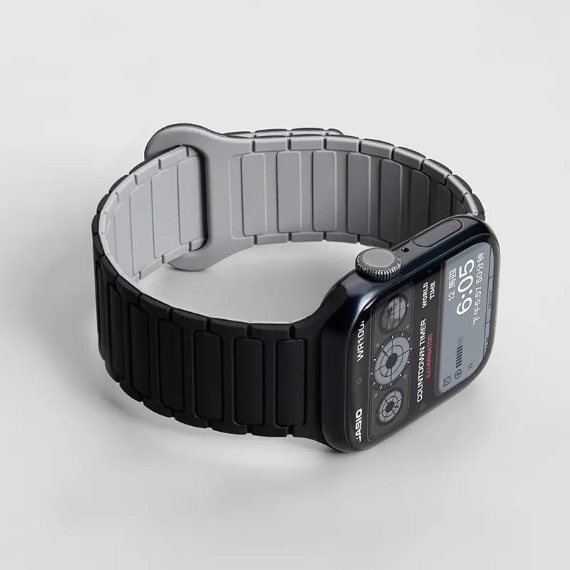 Силиконовый ремешок для Apple Watch Ultra 2 49 мм 42 мм 45 мм 41 мм 44 мм 40 мм Магнитный ремешок для iWatch Series 10 46 мм 9 8 7 6 SE 5 4 3