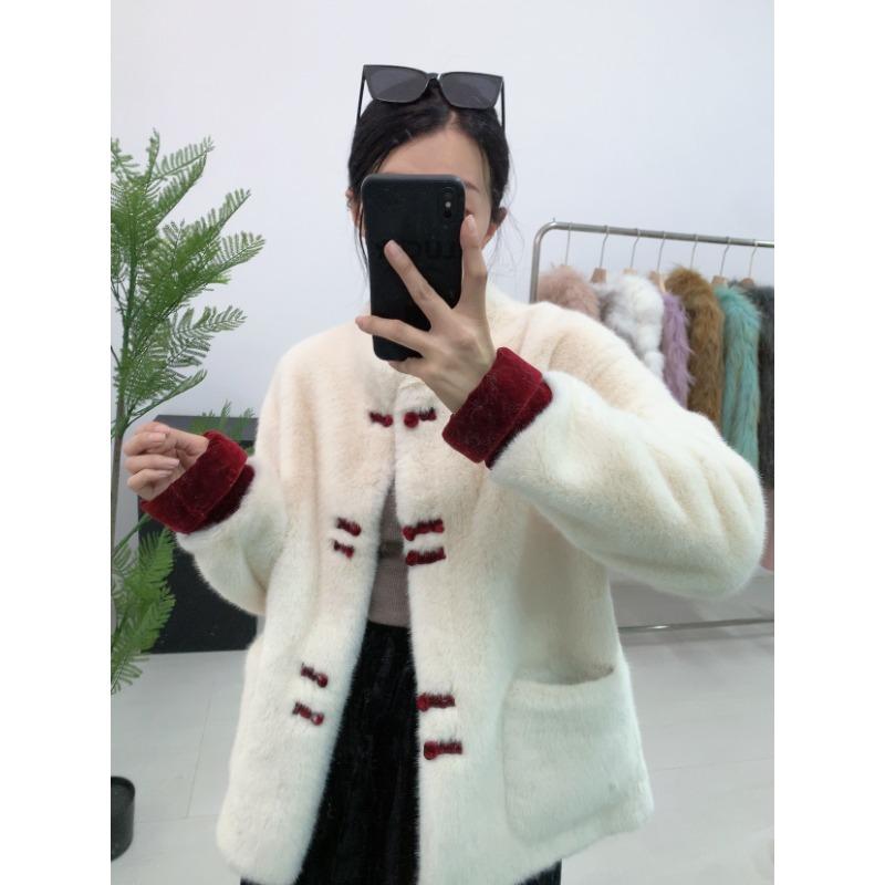New Chinese Style Fur Coat Chinese Red Ladies Mink Velvet Short Top