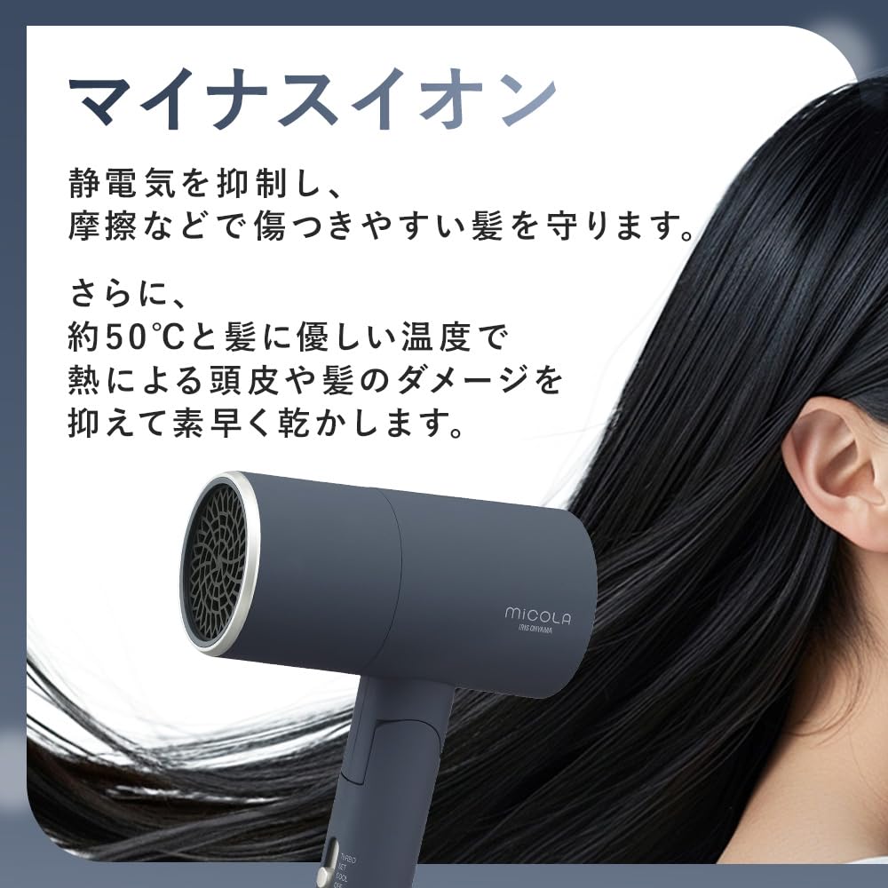 [MiCOLA] Iris Ohyama Ion Dryer Quick Drying Far Infrared Equipped Negative Ion Hair Care Dryer HDR-M202-N Navy