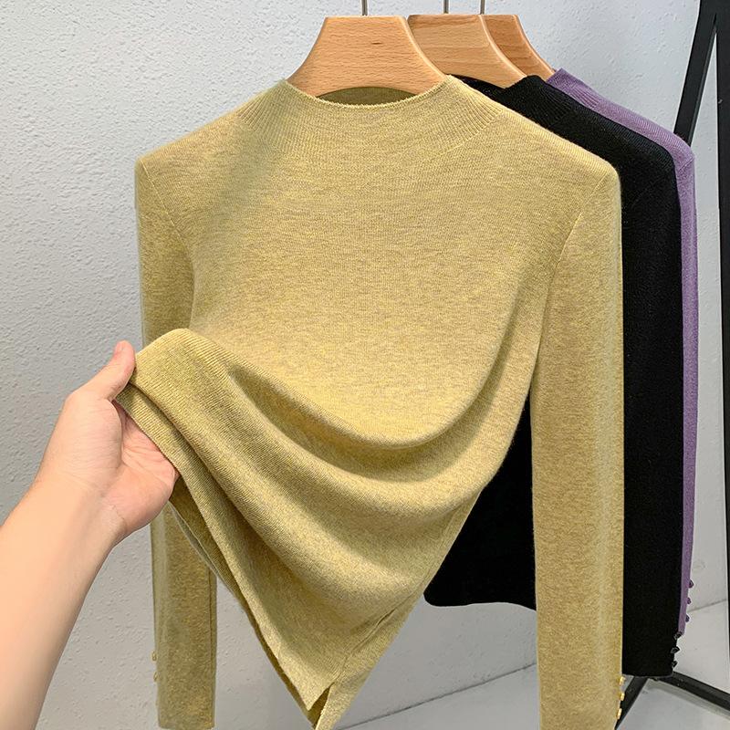 Knitted Bottoming Shirt, New Women's Temperament Semi-turtleneck Pullover, Warm Inner Waist Top