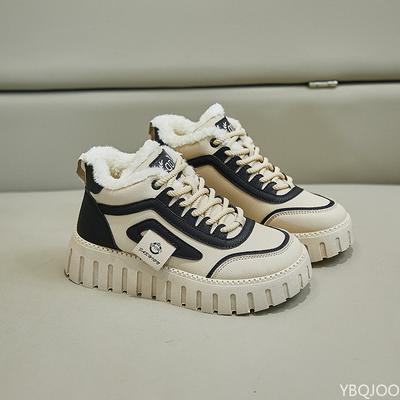 Зимние новые модные универсальные женские высокие кеды на толстой подошве, противоскользящие, повседневные, удобные ботинки, увеличивающие рост, минималистичные ботинки