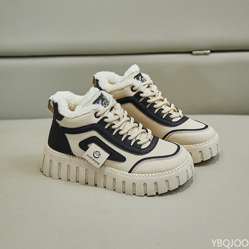 Повседневные удобные хлопковые ботинки на толстой подошве с высоким голенищем на шнуровке, зимние женские модные универсальные короткие ботинки