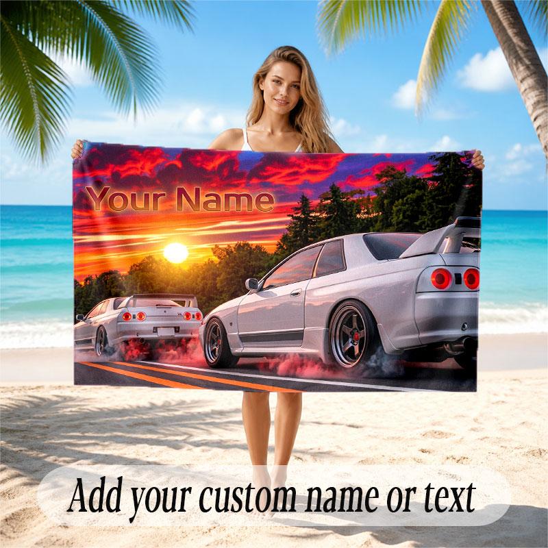 Sunset Landscape Theme Beach Towel Personalized Custom Name & Text Soft Quick Dry Beach Towel for Swimming Travel