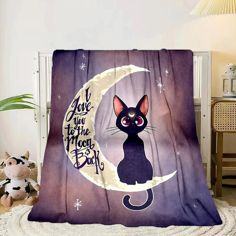 Lunar Cat Magic Night Blanket Flannel Blanket for bed, sofa, Camping, Hiking, Picnic Essentials, gift for family Fan gifts