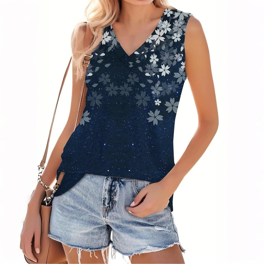Женский модный повседневный летний жилет с V-образным вырезом и цветочным принтом