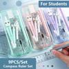 9PCS/Set Transparent Ruler Set Eraser Measuring Ruler High Quality Protractor Students