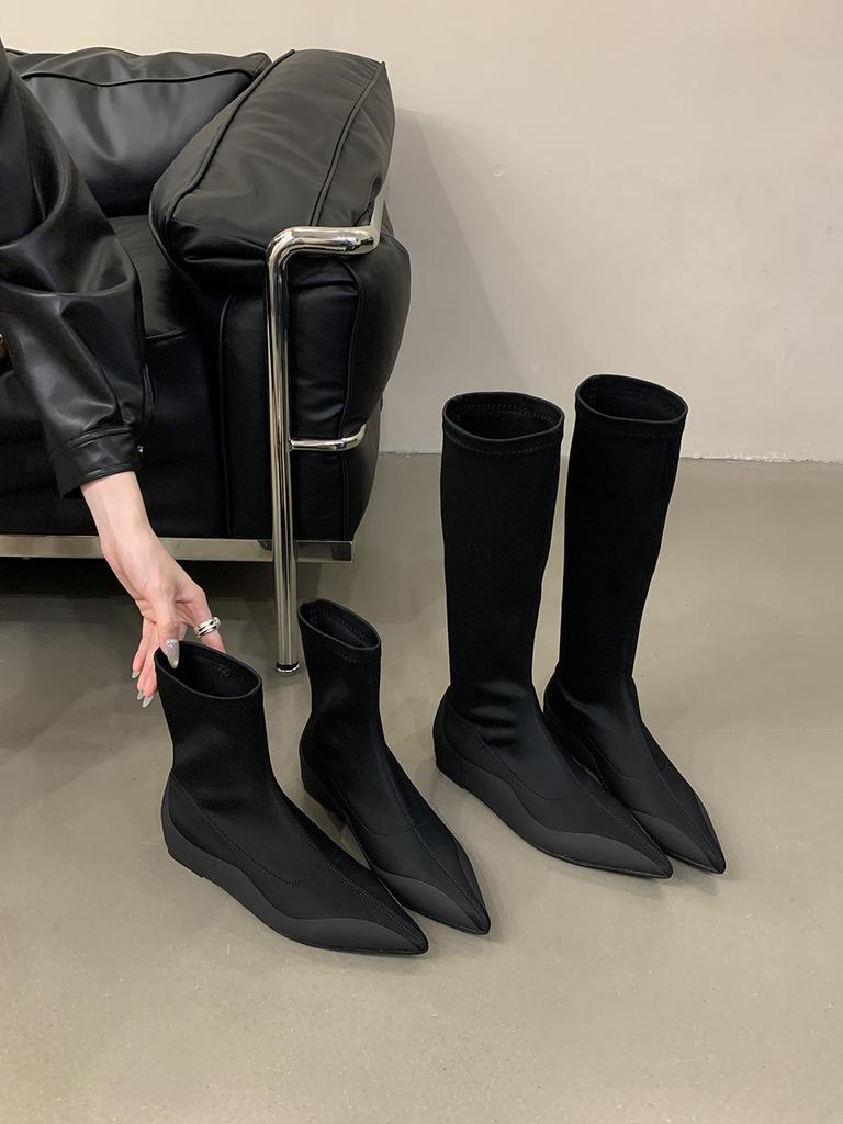 Модные женские ботильоны с острым носком, эластичные ботильоны 2024 года, новые поступления, туфли на танкетке черного цвета, высокие каблуки, модные туфли для вечеринок