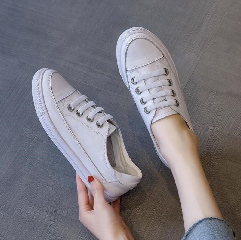 Fashion 2024 Women Genuine Leather Sneakers Large Size Little White Shoes Fashion Ladies Vulcanized Shoes Woman Summer Flats