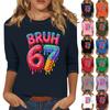Women's Fashionable Casual Three-Quarter Sleeve Printed  Neck T-Shirt Top