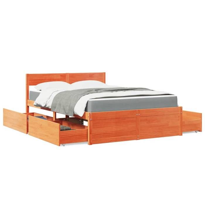 Maison Exclusive - Lit avec tiroirs/matelas cire marron 120x200 cm bois massif pin