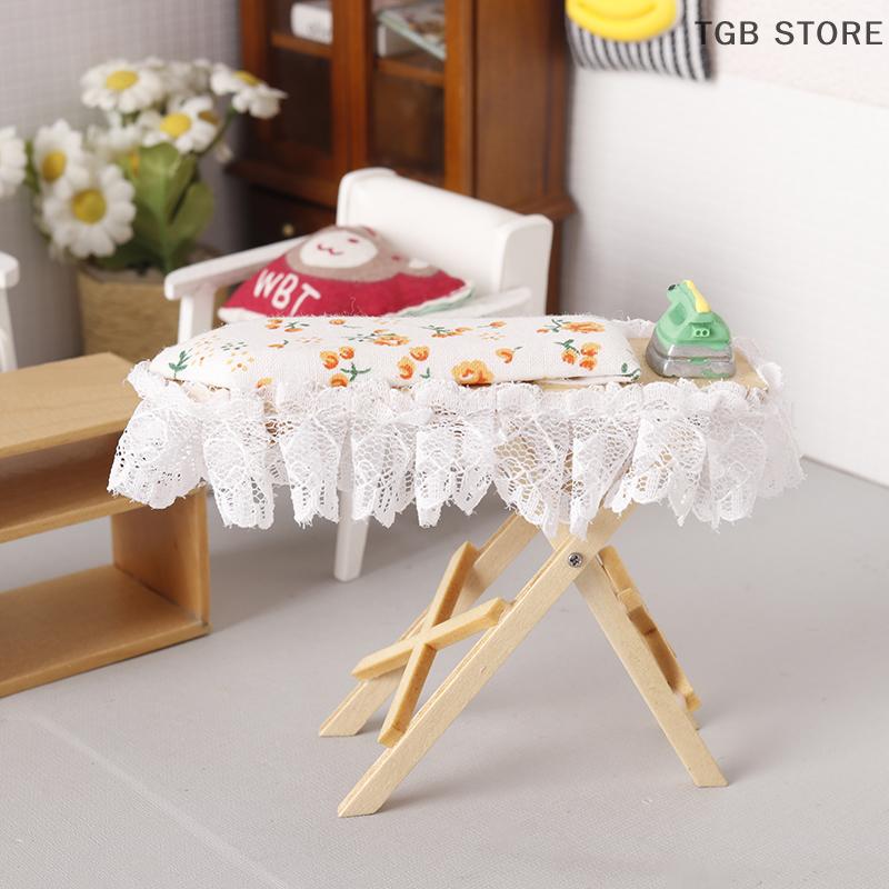 1:12 Wooden Ironing Board Mini Flat Iron Furniture Model Sewing Life Dollhouse Miniature Scene Decor Toy Micro Scene Props