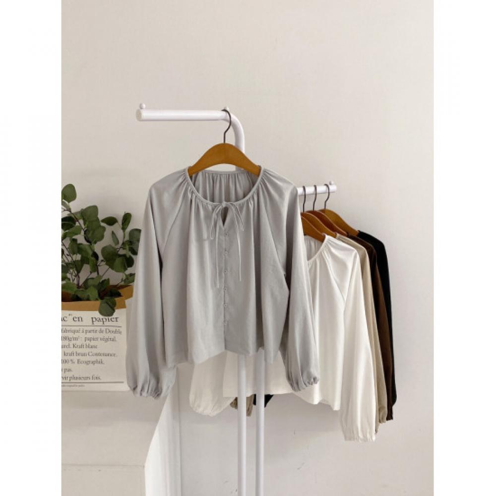 Haven Ronsl Ribbon Shirring Button Raglan Blouse 5color