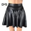 Women Skirt Smooth Faux Leather A Line Pleated Solid Color High Elastic Waist Short Soft Above Knee Mini Skirt Performance Stage Club Skirt
