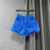 Summer Korean Style Wide Leg Pants Candy Color Ripped Denim Shorts Female High Waist Green A-line Shorts Pants