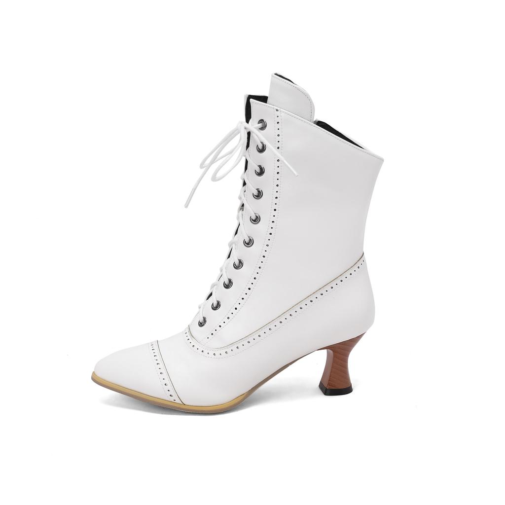 Женские короткие сапоги на высоком каблуке, однотонные остроконечные короткие сапоги в стиле ретро с резным узором, осенне-зимние новые большие женские ботинки