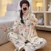 Casual  Flower Print Vintage Pajamas Set for Women Lapel Neck Simple Women Pajama Autumn Winter Long Sleeve Nightwear
