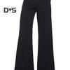 Women Long Pants Elastic High Waist Pockets Solid Color Trousers Casual Loose Fit Wide Leg Flared Pants Streetwear