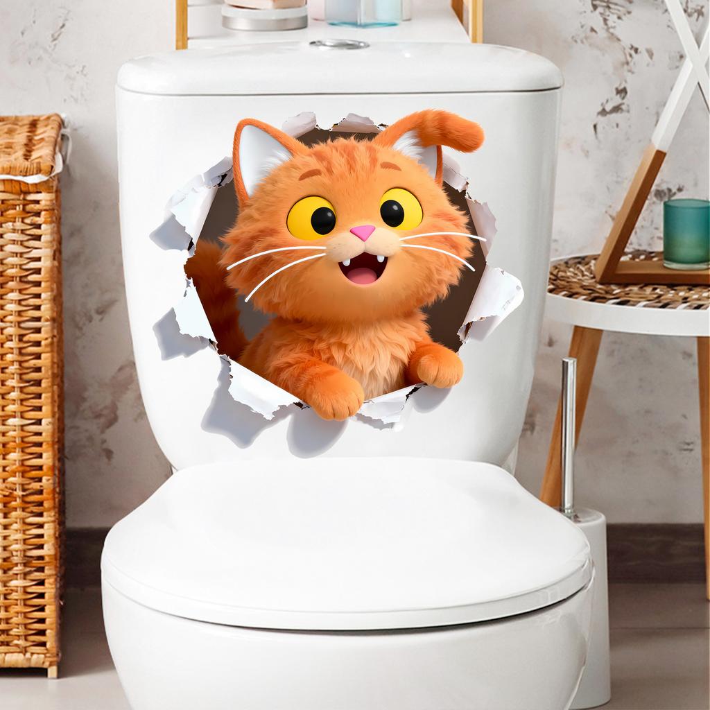 3D Стикер-туалет для кошек 'Разбитая стена', самоклеящийся, съемный, для ванной комнаты, домашнего декора