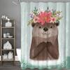 Cartoon Cute Otter Garland Shower Curtain, Bathroom Decorative Shower Curtain, Waterproof Shower Curtain with Hooks