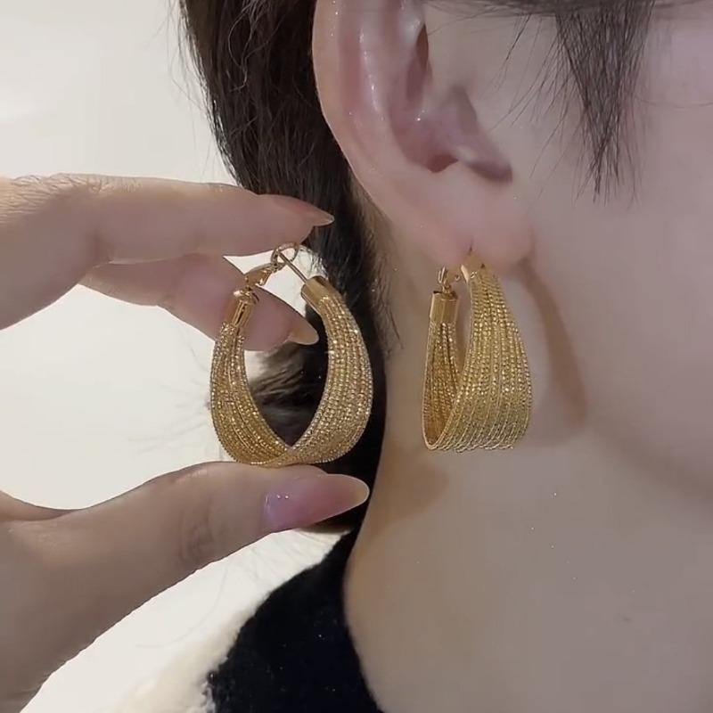 Fashionable and Exaggerated C-shaped Gold Earrings with Temperament, Multi-layered Circle Earrings, High-end Earrings for Women