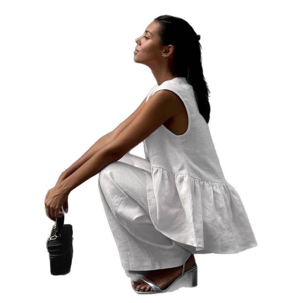 2025 European & American Style V-neck Vest & Long Pants Women's Solid Color Two-piece Set