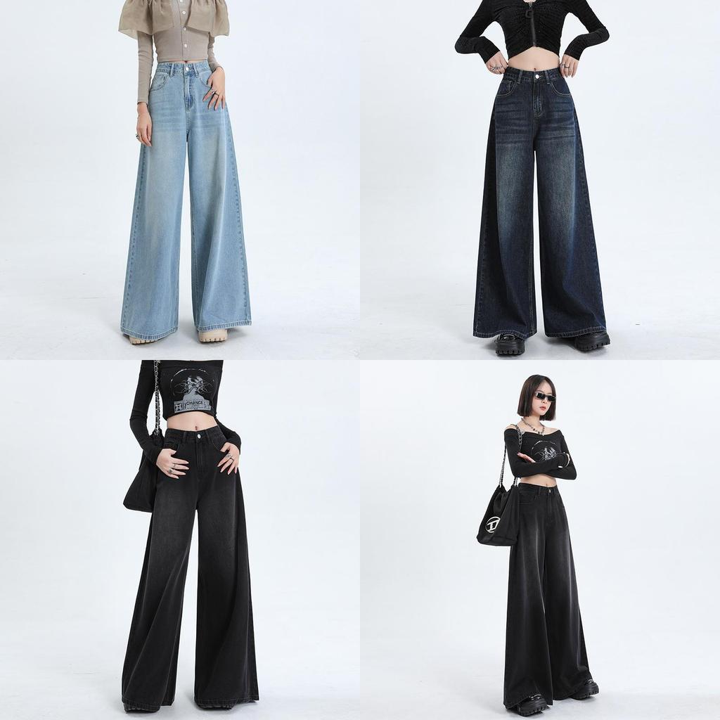 Wide Leg High Waist Jeans For Women With Retro Style And Cotton Denim Fabric