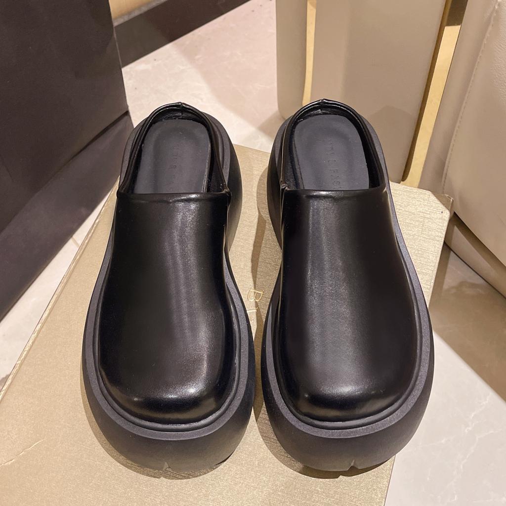 2024 весна и осень новые полушлепанцы женские маффины на толстой подошве с закрытым носком женские ретро с круглым носком ленивые повседневные уличные шлепанцы