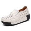 Women Platform Casual Walking Shoes Wedges Genuine Leather Slip On Shoes Hollow Out Breathable Non-Slip Loafers Ladies