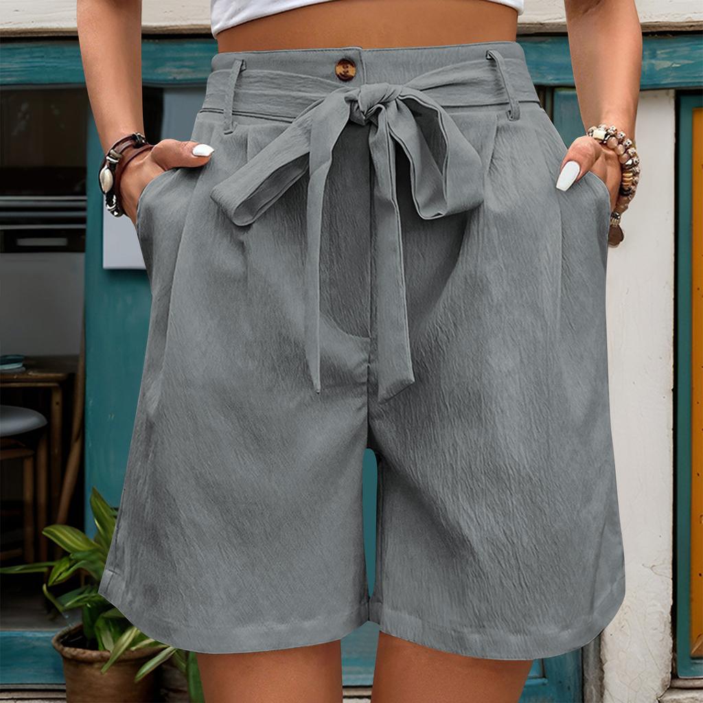 Women's Casual Pants Children's Tie Elastic Waist Solid Color Five-minute Pants Wide-leg Shorts