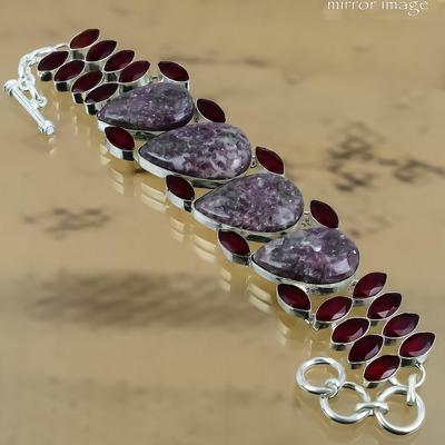 Натуральный Родонит Драгоценный Камень 925 Серебряная Цепочка Регулируемый Браслет для Девочек