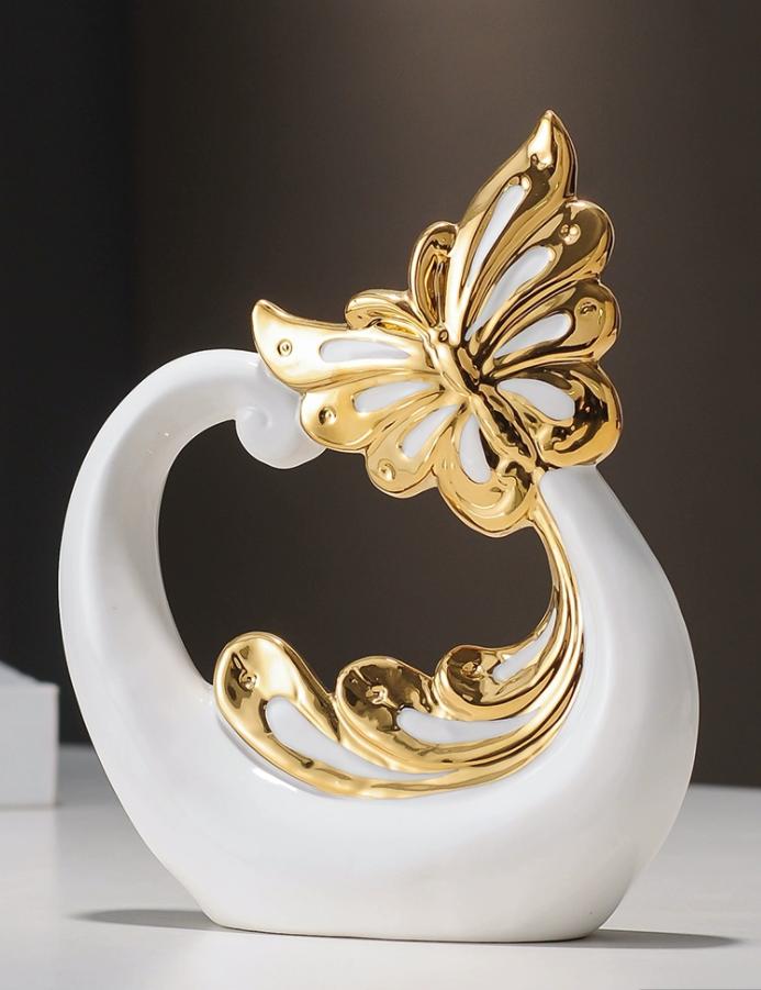 Luxury Golden Butterflies Rise Water Ceramic Ornaments Home room Bookcase Figurines Decoraion Office Desktop Sculpture Crafts