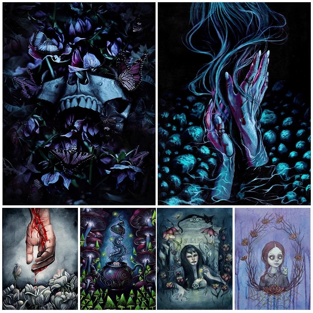 Mushrooms And Blossom Of Death Gothic HorrorArt Wall Art Canvas Painting Witch,Witchcraft Abstract Art Poster And Print Decor No Frame