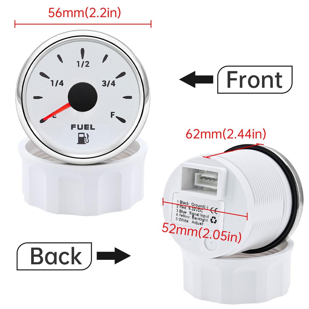 A Waterproof 2" 52mm Fuel Level Gauge 0-190ohm 240-33ohm 7 Colors LED Fuel Level Meter For Marine Boat Car Truck 9-32V Universal