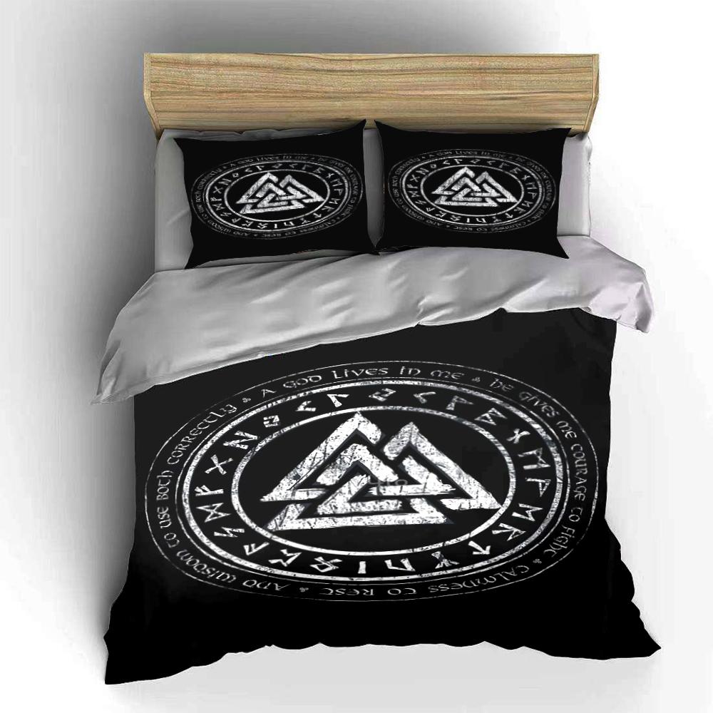 Viking Valknut Rune Bedding Set Black Bedding set (1 duvet cover, 2 pillowcases, duvet not included)