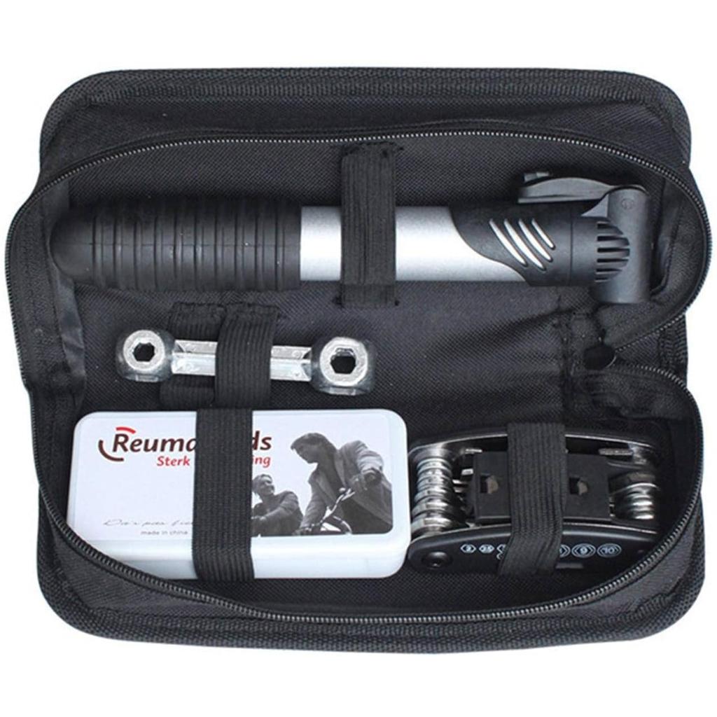 Комплект для ремонта велосипедных шин Водонепроницаемая велосипедная седельная сумка и мини-насос, а также многофункциональная тяга для велосипедных шин 7 в 1 и самоклеящийся лист