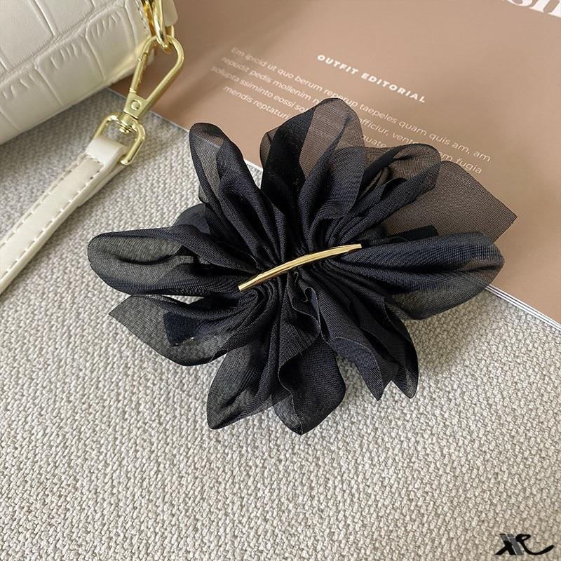 Женская заколка для волос из мягкого шифона с цветком, летняя заколка для хвоста с ложкой сзади для девочек, элегантные весенние заколки, инструменты для укладки волос