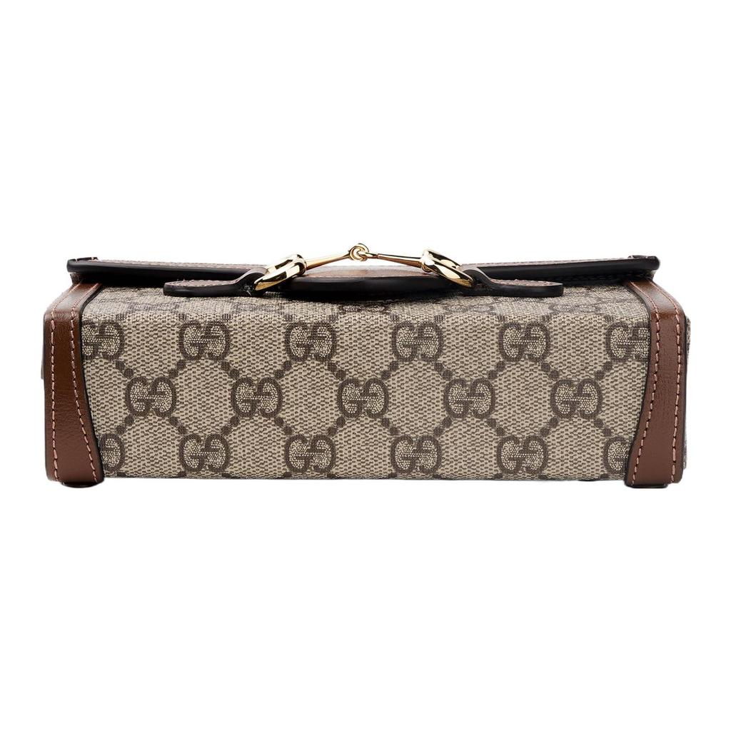 Gucci Мини-сумка через плечо с логотипом Horsebit 1955 из канвы и кожи, унисекс, коричневый эбеновый цвет, 699296-92TCG-8563