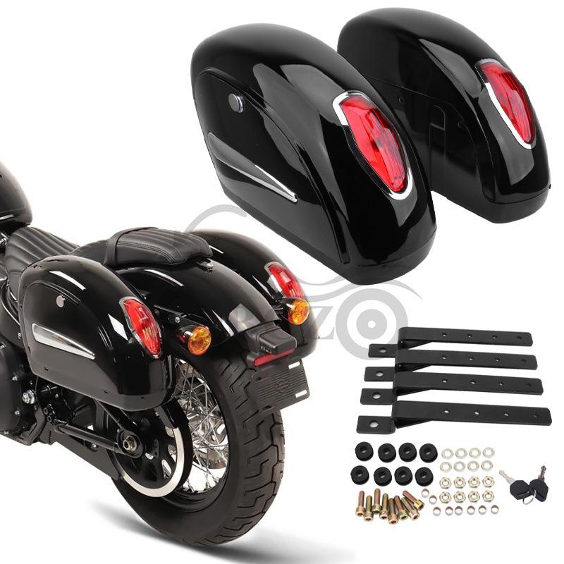 Черный Маленький Кофр с Фонарями для Мотоцикла Harley Cruiser Prince