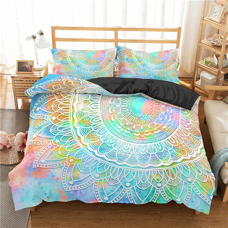 Soft Bohemian Chic Colorful Mandala Bedding Set Microfiber Galaxy Print Duvet Cover With Zipper Closure Pillow Case Home Textile
